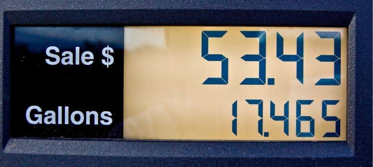Gas Pump Habits That Are Draining Your Wallet – Stop Wasting Money at the Pump! Gas pump display showing total cost of $53.43 and fuel dispensed as 17.465 gallons.